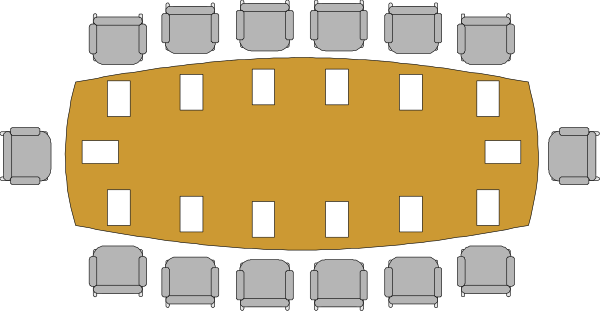 The image shows a yellow banana with several chairs arranged around it on what appears to be an office floor plan.