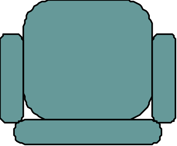 The image shows a simple line drawing of two couches with an abstract design on their backs facing each other against a plain background.