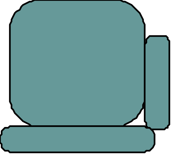 The image shows a stylized representation of an empty couch with two pillows on it against a dark background.