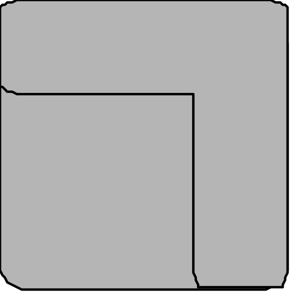 The image shows a simple black and white line drawing of an abstract shape that resembles two intersecting lines forming a square with one diagonal side visible on top right corner.