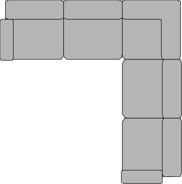 The image shows a simple black and white floor plan of an interior space with walls forming corners at 90-degree angles to each other, creating four distinct rooms; there is no furniture depicted in this schematic representation. There's also what appears to be a doorway or entrance on the left side leading into another room not visible within these boundaries. The image does not contain any objects, people, animals, actions, or setting details beyond those described above.