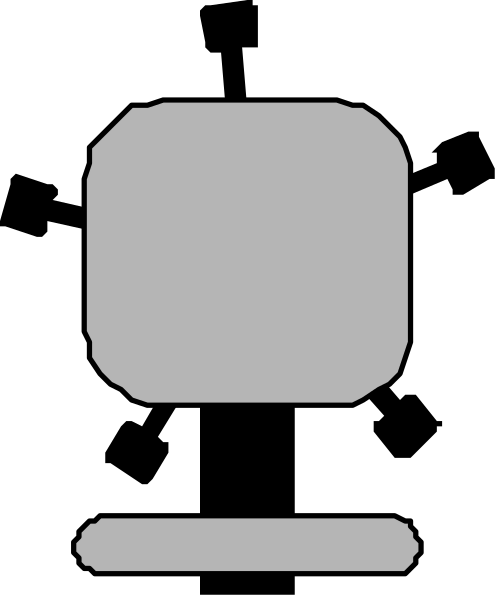 The image shows a black and white icon of an electronic device with buttons on its front side against a gray background.