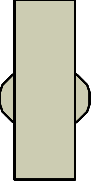 The image shows a simple line drawing of two rectangles with different shades on either side connected by an arrow-like shape in between them against a light background.