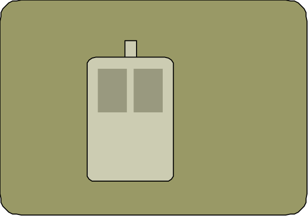The image shows a cartoon of two figures standing next to each other with an object between them that resembles a small refrigerator in front of what appears to be a wall on which there is text; however, due to low resolution and size constraints, specific details about objects or actions are not discernible.