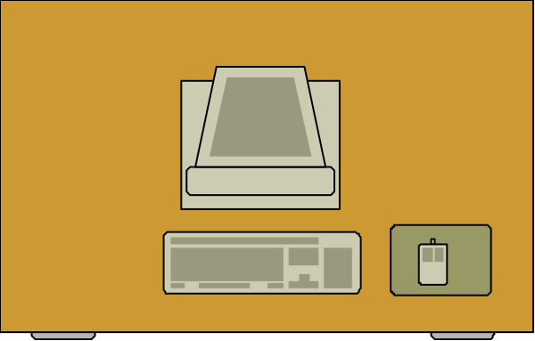 The image shows a computer monitor with an open window on top of it displaying what appears to be a webpage or document viewer interface in front of which there is another screen showing some sort of graphical user interface, possibly for software development or programming; below these screens and slightly off-center are two keyboards.