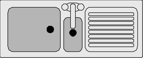 The black and white line drawing shows a simple representation of an oven with two doors on top, each door has three compartments visible from this angle: one is open showing shelves inside while the other appears to be closed; there's also what looks like a control panel or knobs in front.