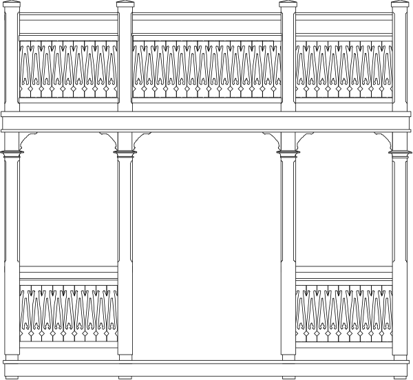 The black and white illustration shows a simple architectural structure resembling an old building with columns on either side of its facade.