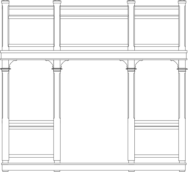 The black and white illustration shows a classical architectural structure with columns supporting an entablature above arches on two levels of windows; it is likely meant to represent a building facade in a European cityscape, possibly inspired by neoclassical architecture styles such as those found along the Champs-Élysées.