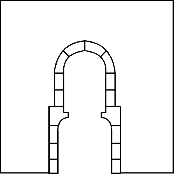 The black and white line drawing shows a simple architectural structure resembling an archway with two columns on either side of it within what appears to be a larger building frame.