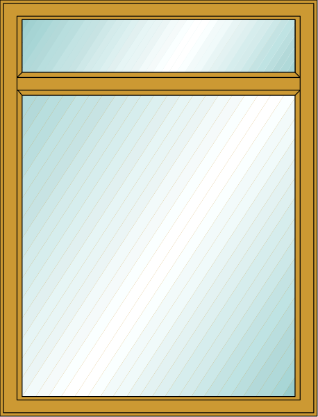 The image shows a simple illustration of an open window with no curtains inside it against a plain background.