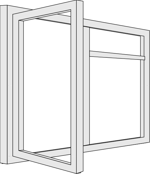 The black and white illustration shows a window with four panes of glass set within an opening framed by wood on both sides.