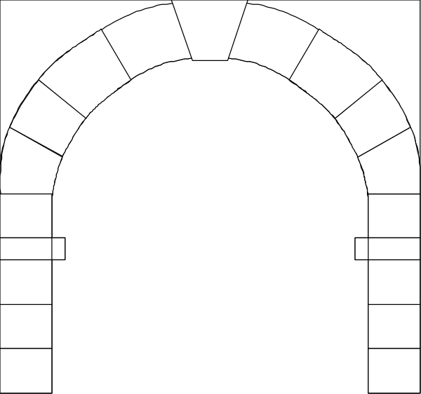 The image shows two black archways with white outlines against a plain background.