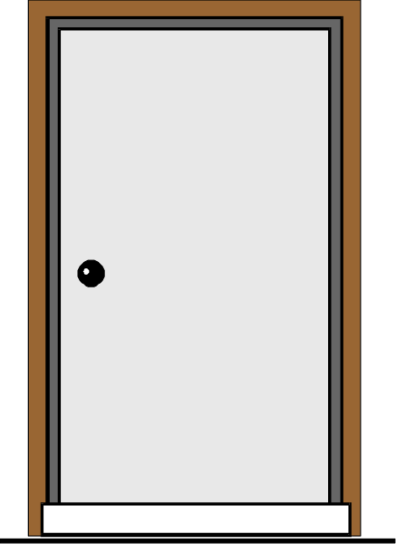 The image shows a simple pixelated representation of an open door with brown trim on top against a plain background.