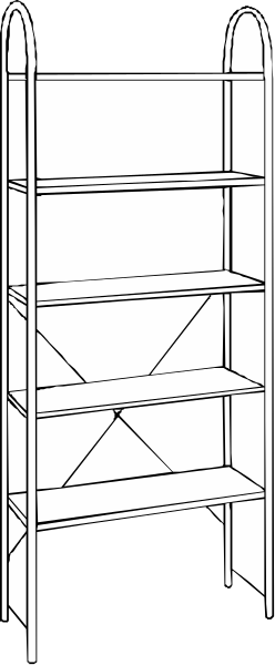 The black and white illustration shows a simple wooden ladder with three shelves against a dark background.