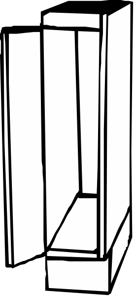 The black and white photo shows a simple line drawing of an open door with no interior details visible behind it.