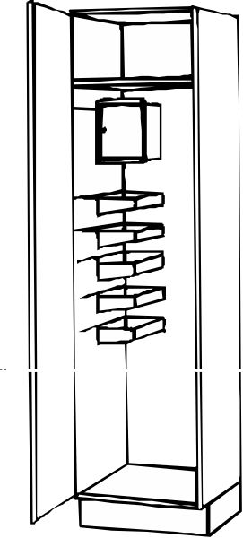The black and white photo shows a tall building with many windows on its facade; it appears to be an architectural structure rather than a real one due to its stylized nature.