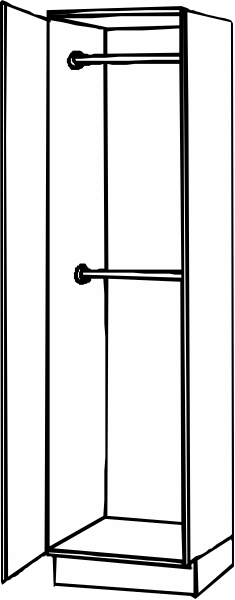 The image shows a black and white illustration of an open door with two panels on either side against a light background.