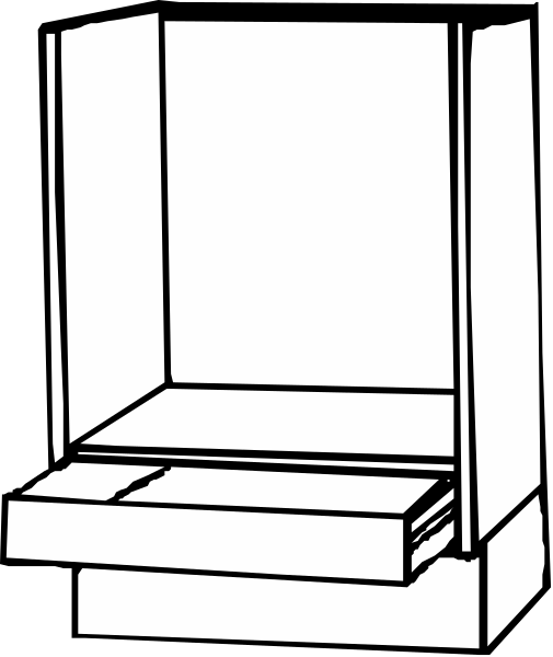 The black and white illustration shows a simple chair with an open backrest against a plain background.