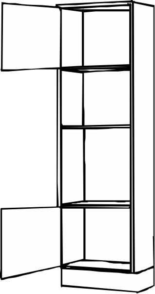 The black and white illustration shows a tall narrow door with windows on its sides standing against an open doorway of another structure in what appears to be an interior space.