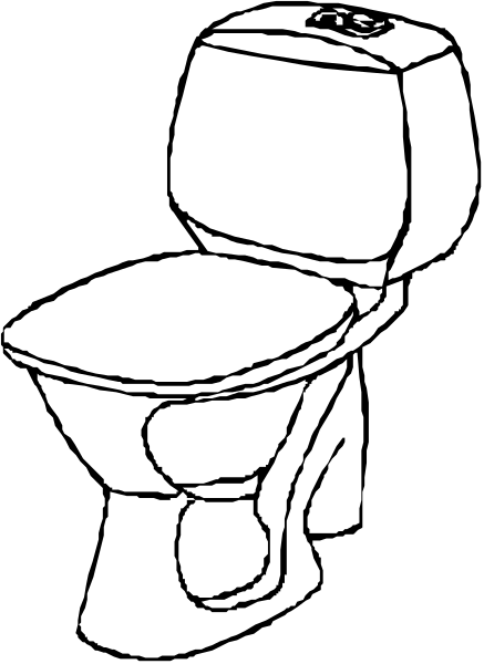 The black and white illustration shows a toilet with its lid up against a dark background.
