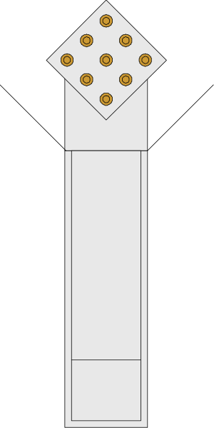 The image shows a black and white illustration of an object that resembles a tall tower with multiple levels connected by vertical lines; each level has circular patterns on it, suggesting some sort of decorative design or patterned surface.