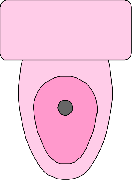 The image shows a pink toilet with an open lid against a black background.