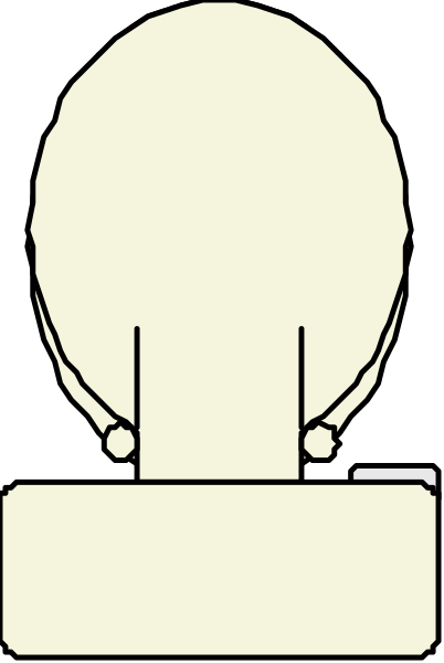 The image shows a simple black and white line drawing of an egg with two ears on top placed next to what appears to be a chair icon in another color scheme within it.