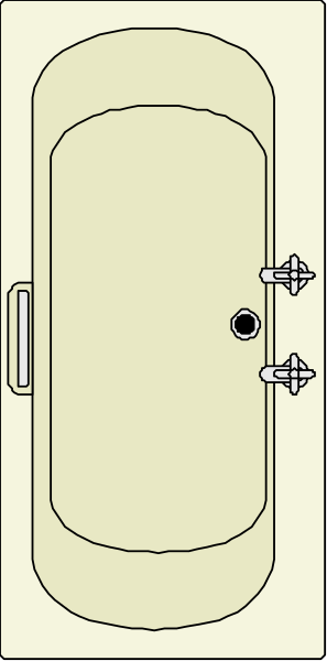 The image shows a simple black and white illustration of an empty swimming pool with no water inside it.