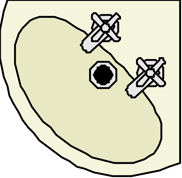 The image shows a cartoon of an open toilet lid with two white clothespins attached to it by their pivot points on either side.