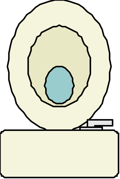 The image shows a toilet with an open lid placed on top of another object that appears to be a sink basin due to its shape; there is no visible text in this clip-art illustration.