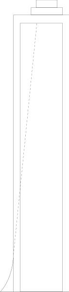 The image shows a gray background with two black vertical lines on either side of what appears to be an object that resembles a stylized letter 't' in between them.