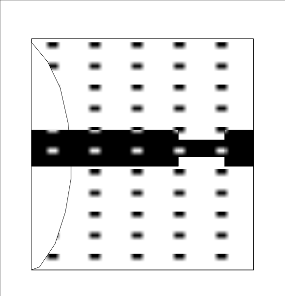 The image shows a black and white pixelated representation of two different characters: on top is an abstract character with dots forming its body; below it appears to be another figure that looks like a simplified humanoid shape, possibly indicating some sort of interaction between them or comparing their forms.