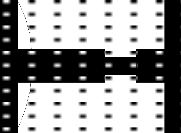 The image shows a pixelated representation of an object that resembles a stylized letter "H" with two vertical lines connected by horizontal ones on either side.