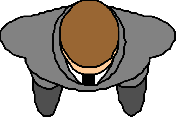 The image shows a black and white cartoon of two characters: on top is an animated man with his head bowed down in front of another character who appears to be standing upright behind him; both figures have suit attire, suggesting professional contexts like business or office environments.