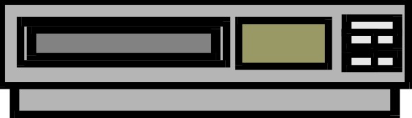 The image shows a pixelated representation of an old computer monitor with buttons on its side placed against a gray background.