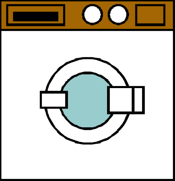 The image shows a split screen with two different washing machines on each side; both have blue windows at their center but differ in design: one is modern while the other appears to be older-style.
