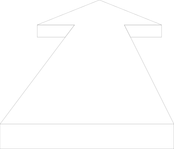 The image shows a simple black and white line drawing of an abstract shape that resembles two triangles facing each other with one triangle having three lines extending from it to form what appears to be a mountain-like structure, suggesting depth in 2D space. There is no text or additional detail provided within the clip art itself. The style suggests minimalism and could represent concepts such as duality, balance, symmetry, or contrasting elements depending on contextual interpretation. It does not depict any objects, people, animals, actions, nor a specific setting beyond its abstract nature.