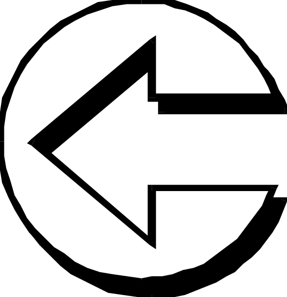 The image shows two black and white symbols: a left arrow pointing to an upside down right arrow with a line through it.