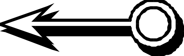 The image shows a simple black arrow pointing to an object with two circles on it against a gray background.