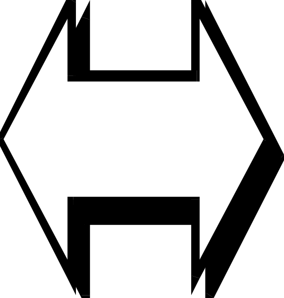 The image shows a black arrow pointing to its right side with an exclamation mark above it on both sides of another smaller white arrow that is also facing leftwards in between them.