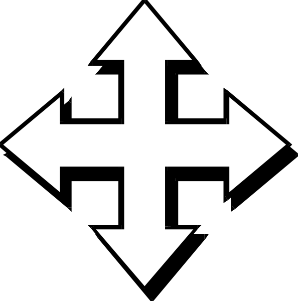 The images show a black cross with white arrows pointing to each other from different directions within two separate frames.