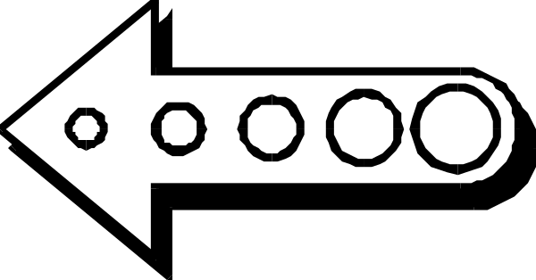 The black and white image shows a stylized representation of an arrow pointing to its right with three circles around it on either side; there is no text present in this clip-art illustration.