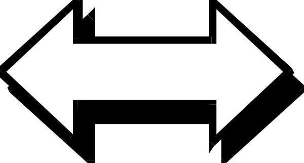 The image shows a black arrow pointing to its right with an exclamation mark above it on top of what appears to be a white surface in front of two arrows that point leftwards; there is no text present, and the setting seems abstract without any discernible background or context provided by other elements.
