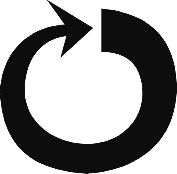 The black and white logo of a company with an arrow pointing to it from above.