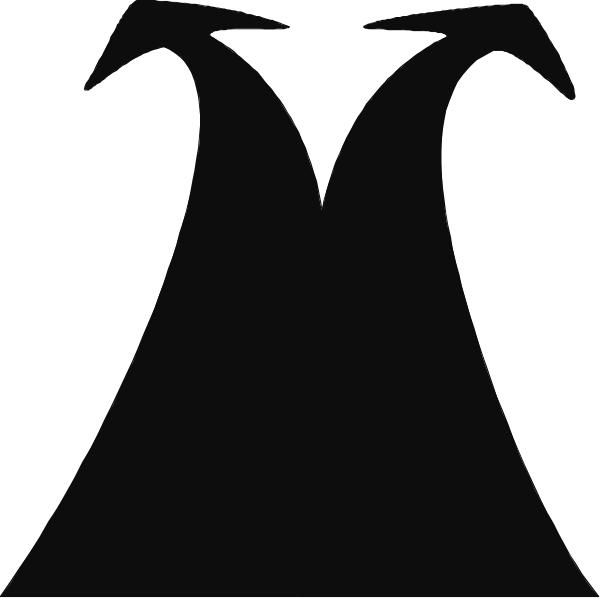 The image shows a black silhouette of two stylized human figures with their heads facing downwards; there is no background detail provided in this clip-art representation.