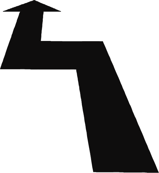 The black and white image shows a simple line drawing of an arrow pointing upwards with two lines leading to it from below; there is no text present in this clip-art illustration.