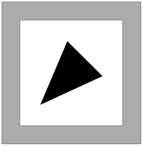 The image shows a simple black and white illustration of two overlapping triangles with an arrow pointing to them from above on one side.