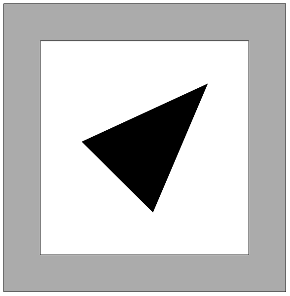 The image shows a black arrow pointing to an icon of a white triangle on two separate gray backgrounds with no additional context provided in this description.