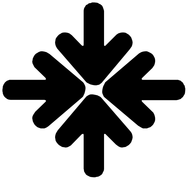 The black and white photo shows a simple line drawing of two rectangles with rounded corners connected by straight lines to form an abstract shape resembling a stylized letter 't'.