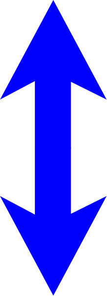 The image shows a blue arrow pointing upwards on top of two black arrows that point downward; all three arrows form an inverted triangle pattern against a gray background with stripes running horizontally across it, suggesting motion or directionality.